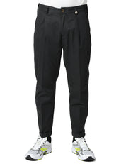 PANTALONE UOMO MYTHS NERO CON PINCES SINGOLA E VITA ELASTICIZZATA