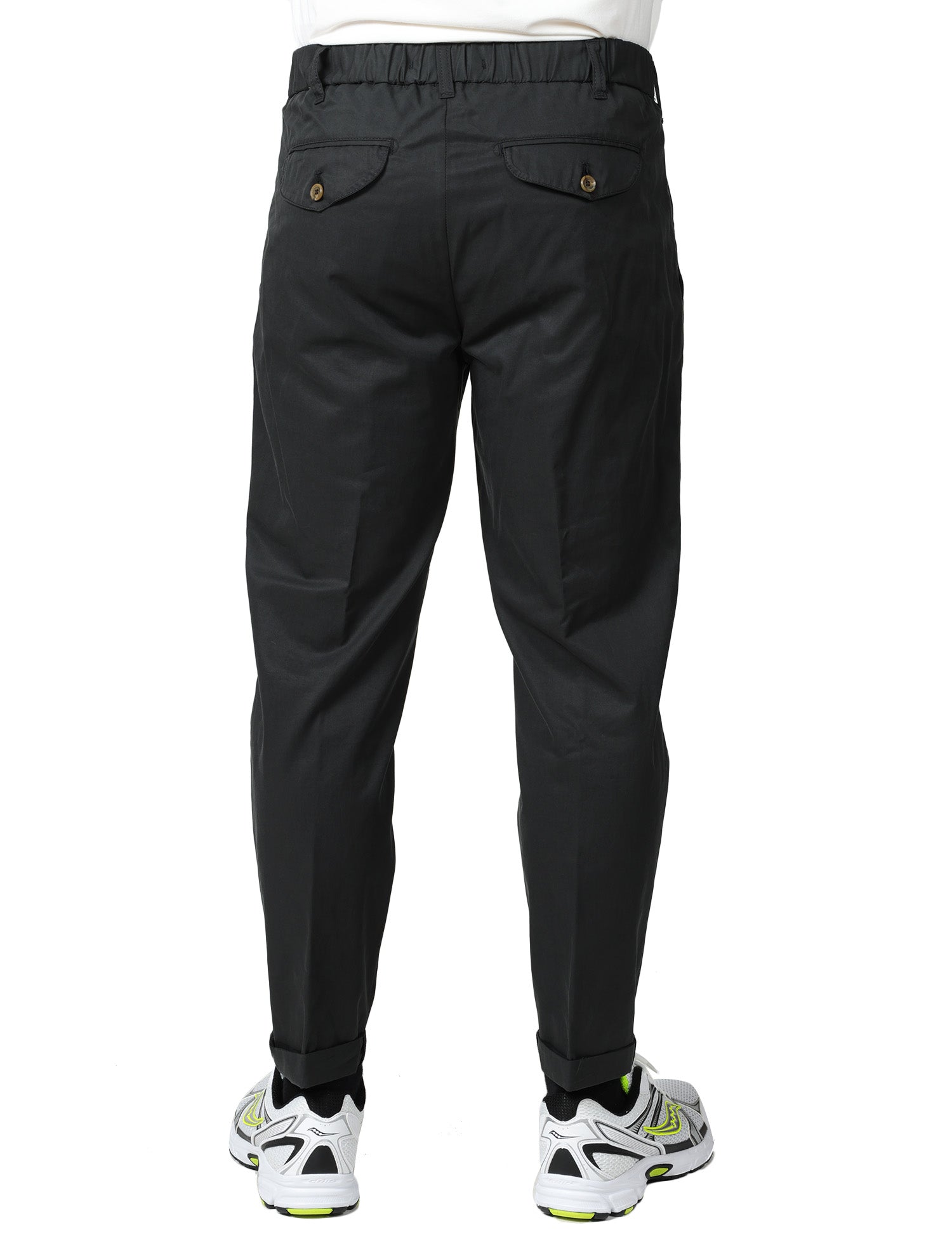 PANTALONE UOMO MYTHS NERO CON PINCES SINGOLA E VITA ELASTICIZZATA