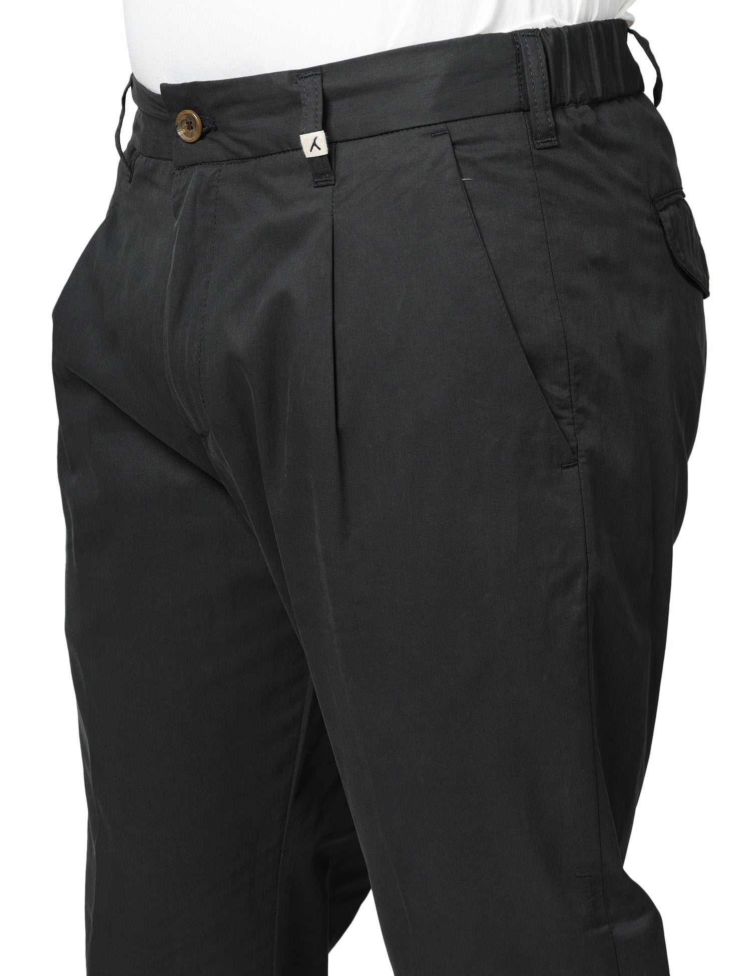 PANTALONE UOMO MYTHS NERO CON PINCES SINGOLA E VITA ELASTICIZZATA