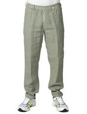 PANTALONE UOMO MYTHS VERDE MILITARE CON VITA ELASTICATA 100% LINO