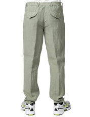 PANTALONE UOMO MYTHS VERDE MILITARE CON VITA ELASTICATA 100% LINO