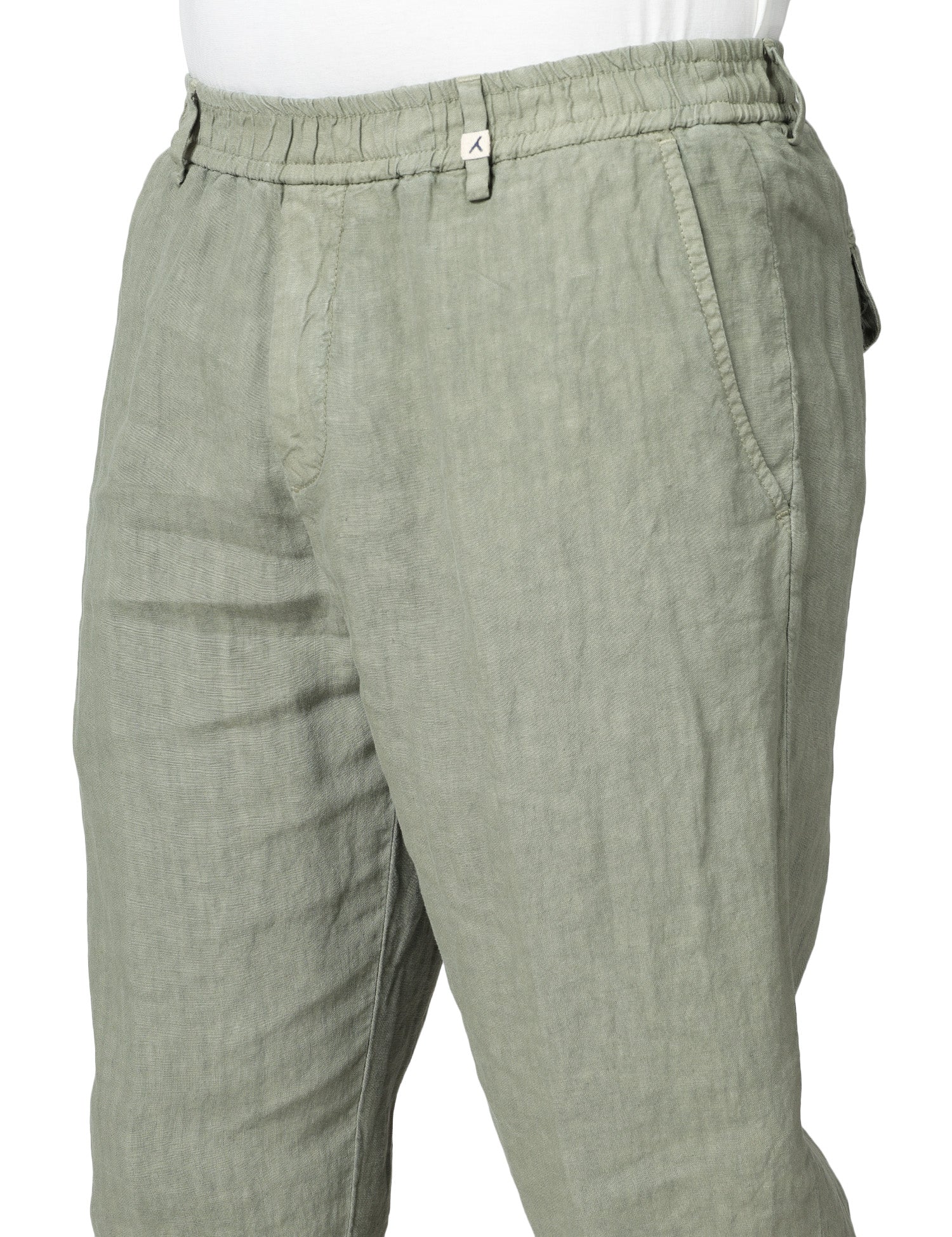 PANTALONE UOMO MYTHS VERDE MILITARE CON VITA ELASTICATA 100% LINO