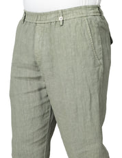PANTALONE UOMO MYTHS VERDE MILITARE CON VITA ELASTICATA 100% LINO