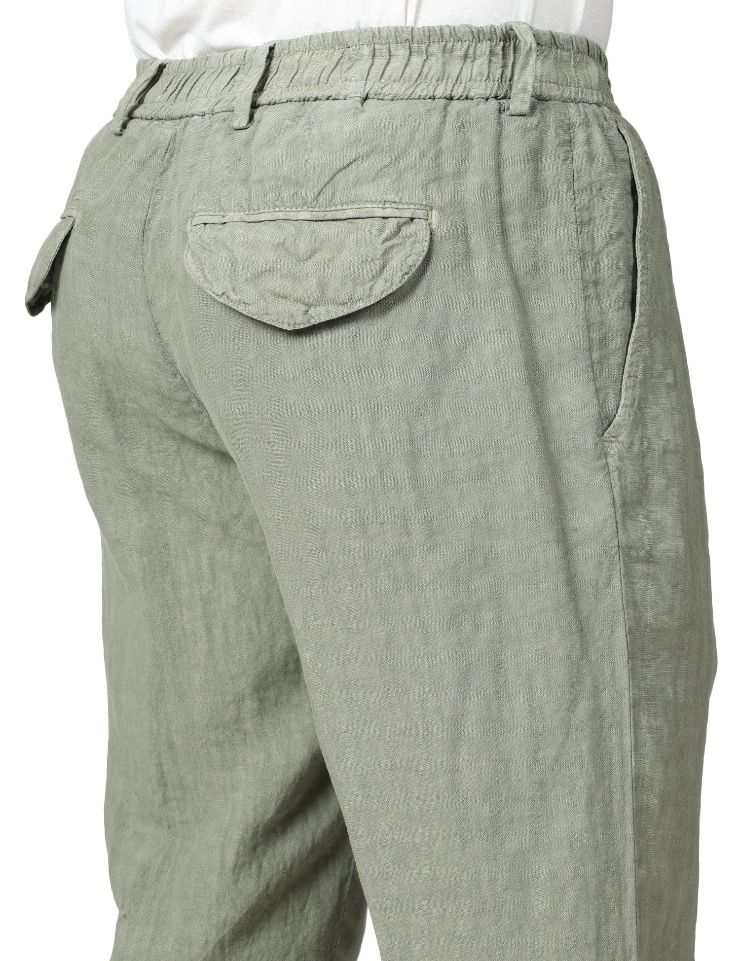 PANTALONE UOMO MYTHS VERDE MILITARE CON VITA ELASTICATA 100% LINO