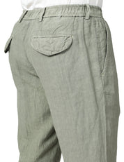 PANTALONE UOMO MYTHS VERDE MILITARE CON VITA ELASTICATA 100% LINO