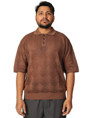 POLO UOMO OFFICINA 36 CACAO A MEZZE MANICHE IN MAGLIA TRAFORATA BOXY FIT