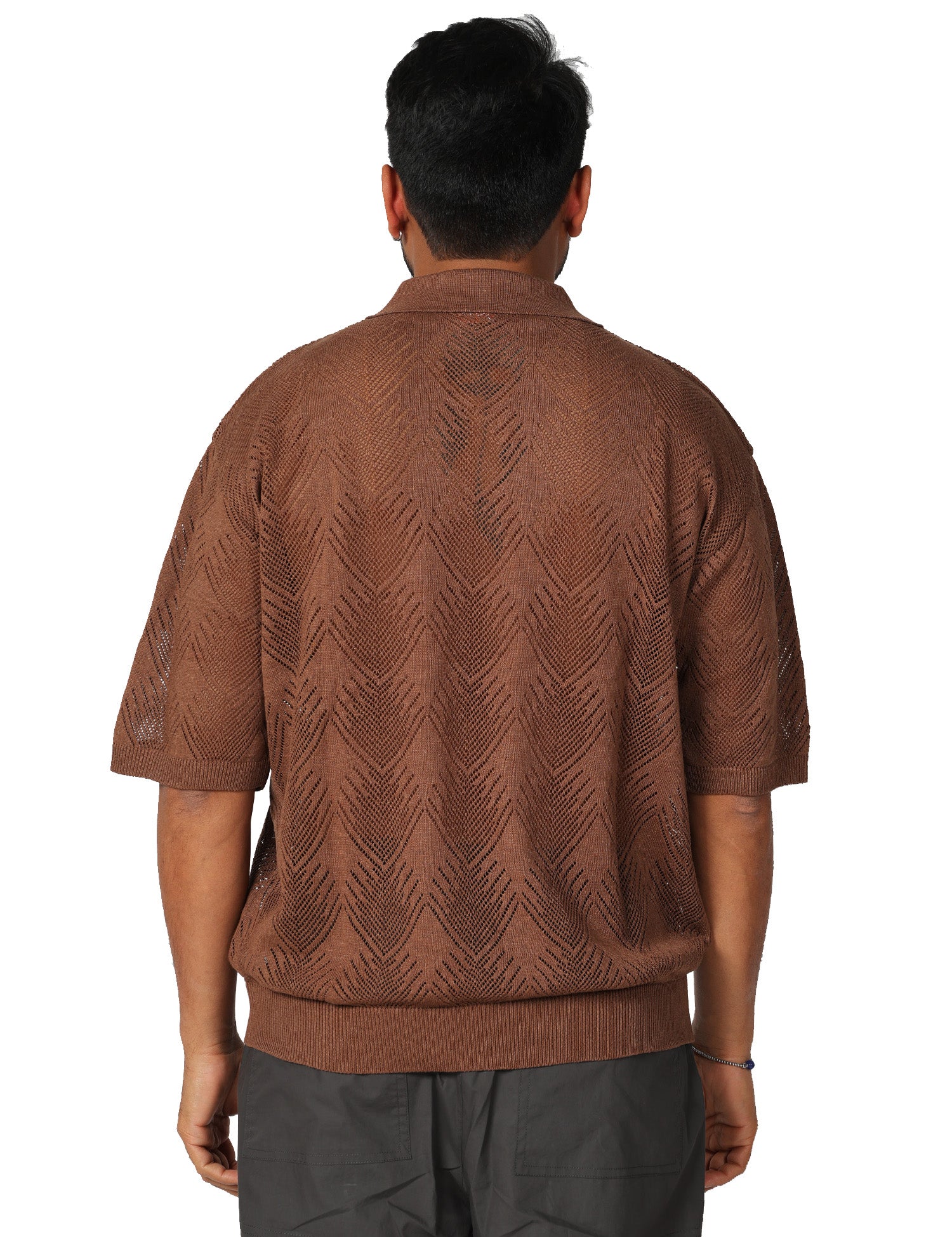 POLO UOMO OFFICINA 36 CACAO A MEZZE MANICHE IN MAGLIA TRAFORATA BOXY FIT