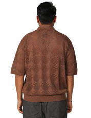 POLO UOMO OFFICINA 36 CACAO A MEZZE MANICHE IN MAGLIA TRAFORATA BOXY FIT