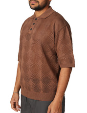 POLO UOMO OFFICINA 36 CACAO A MEZZE MANICHE IN MAGLIA TRAFORATA BOXY FIT