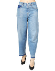 JEANS DONNA PINKO ESTELLE DENIM MEDIO BALLON FIT CON SCOLORITURE E RICAMO LOGO SULLA TASCA POSTERIORE