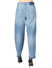 JEANS DONNA PINKO ESTELLE DENIM MEDIO BALLON FIT CON SCOLORITURE E RICAMO LOGO SULLA TASCA POSTERIORE