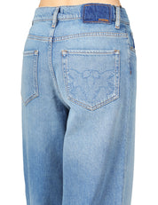 JEANS DONNA PINKO ESTELLE DENIM MEDIO BALLON FIT CON SCOLORITURE E RICAMO LOGO SULLA TASCA POSTERIORE
