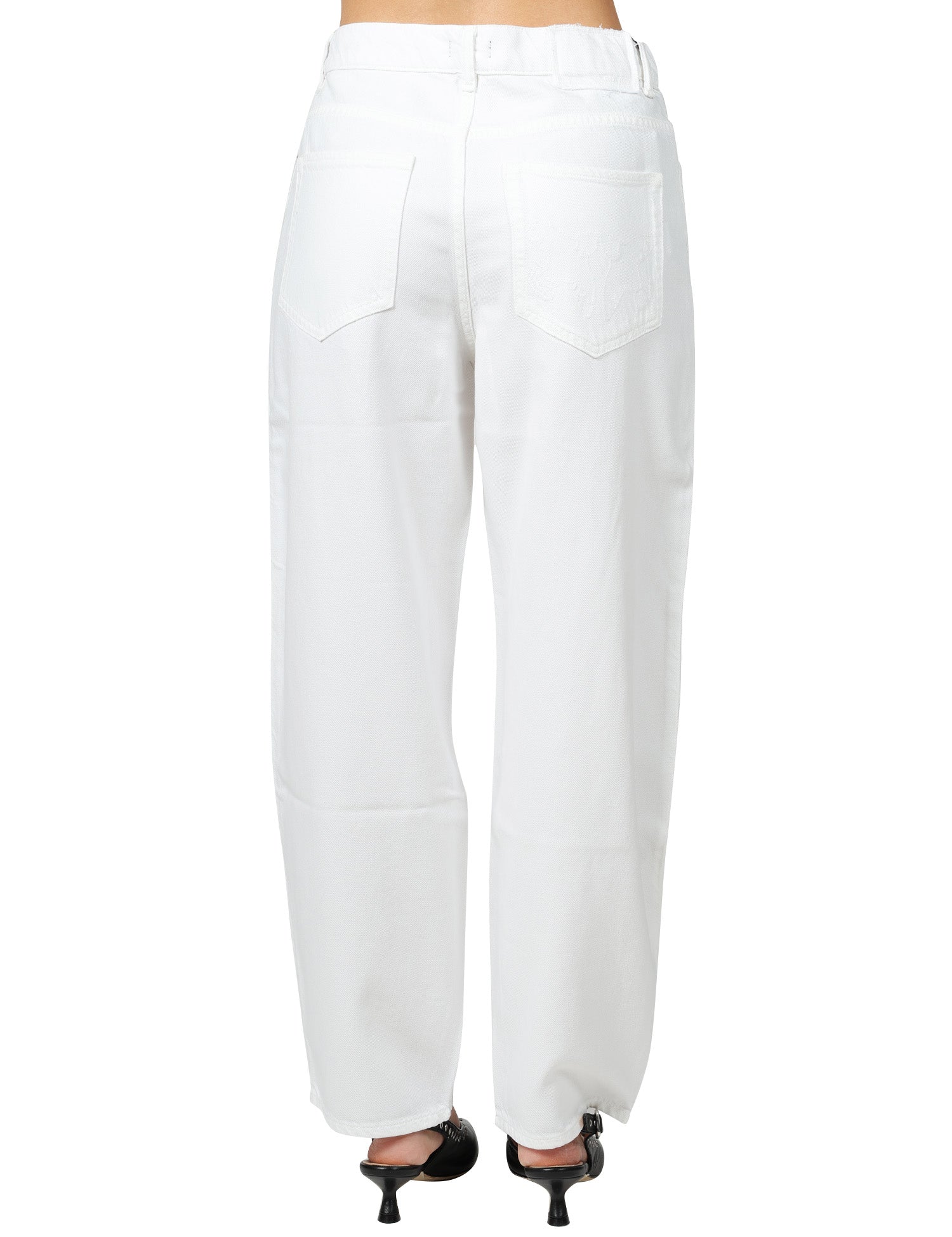 JEANS DONNA PINKO ESTELLE EGG WHITE DENIM CINQUE TASCHE BALLON FIT CON RICAMO LOGO SULLA TASCA