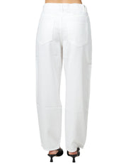 JEANS DONNA PINKO ESTELLE EGG WHITE DENIM CINQUE TASCHE BALLON FIT CON RICAMO LOGO SULLA TASCA