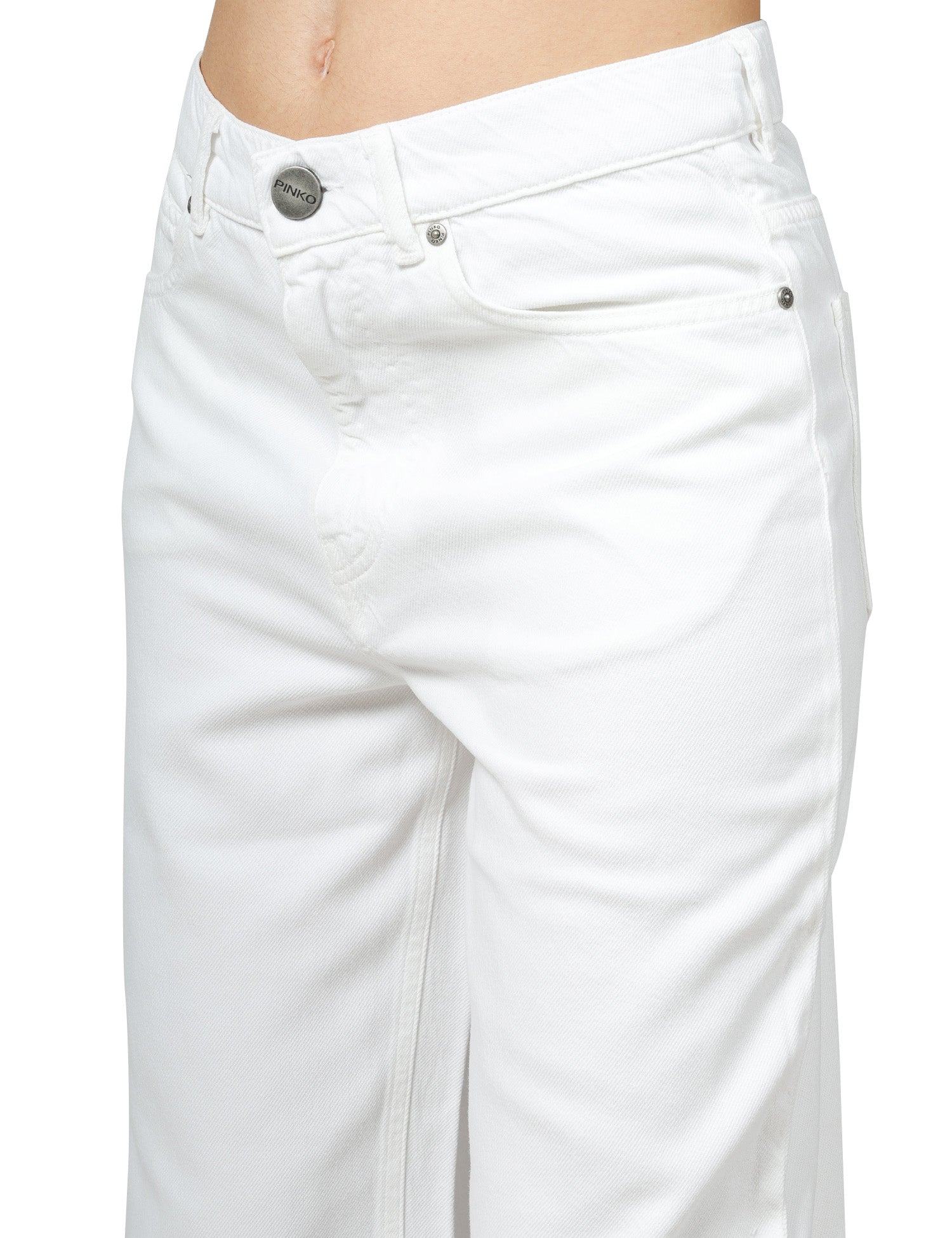 JEANS DONNA PINKO ESTELLE EGG WHITE DENIM CINQUE TASCHE BALLON FIT CON RICAMO LOGO SULLA TASCA