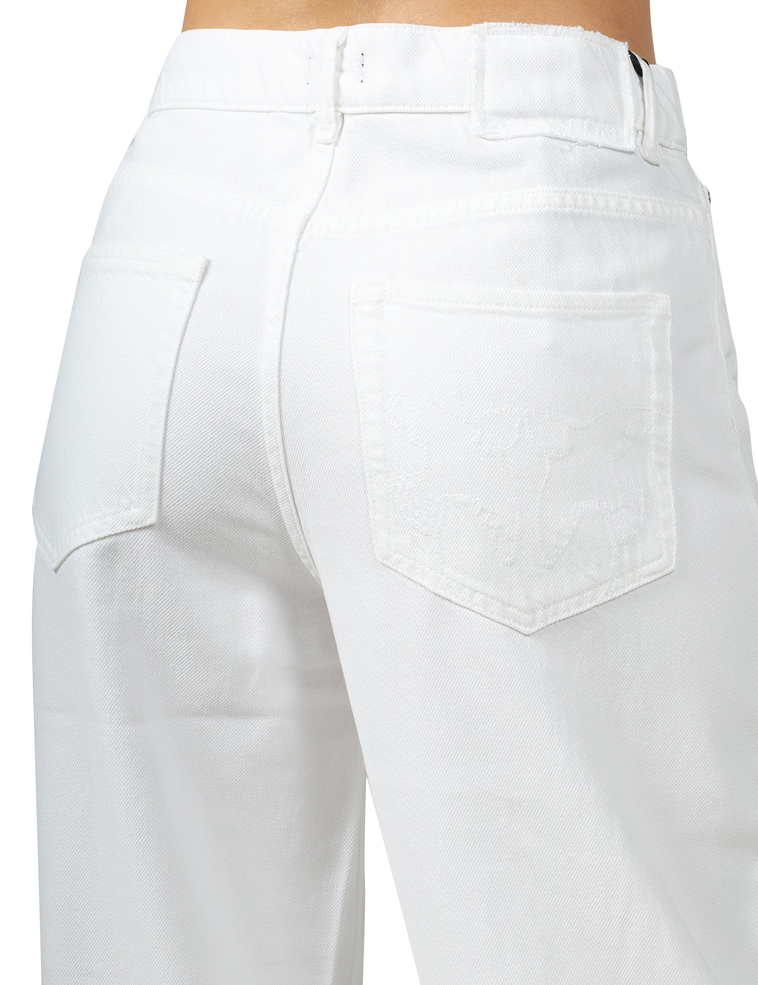 JEANS DONNA PINKO ESTELLE EGG WHITE DENIM CINQUE TASCHE BALLON FIT CON RICAMO LOGO SULLA TASCA