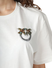 T-SHIRT DONNA PINKO BIANCA GIROCOLLO CON LOGO LOVE BIRDS GIOIELLO SUL PETTO