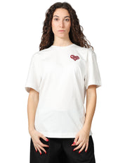 T-SHIRT DONNA PINKO BIANCA CON LETTERING AMORE IN STRASS SUL RETRO E LOGO CUORE SUL PETTO
