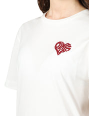 T-SHIRT DONNA PINKO BIANCA CON LETTERING AMORE IN STRASS SUL RETRO E LOGO CUORE SUL PETTO