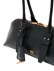 BORSA PINKO BOWLING ESCAPE BAG NERA IN PELLE CON MANICO E TRACOLLA