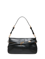 BORSA PINKO BELT BAG NERA MEDIA IN PELLE CON BORCHIE E DOPPIA TRACOLLA