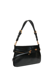 BORSA PINKO BELT BAG NERA MEDIA IN PELLE CON BORCHIE E DOPPIA TRACOLLA