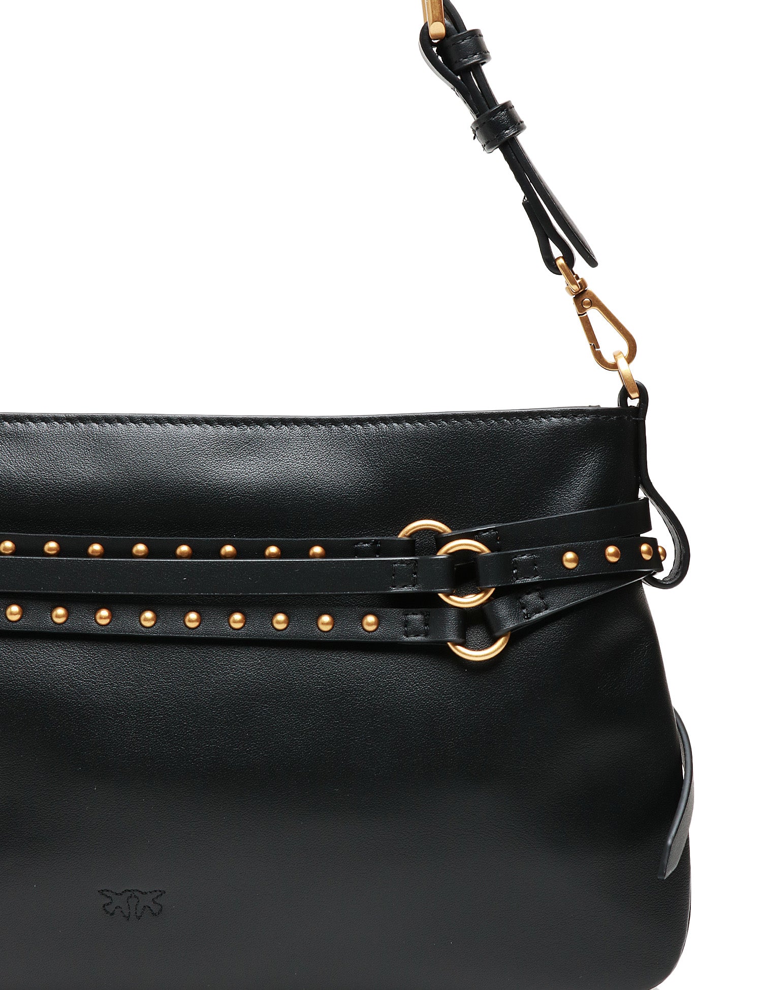 BORSA PINKO BELT BAG NERA MEDIA IN PELLE CON BORCHIE E DOPPIA TRACOLLA