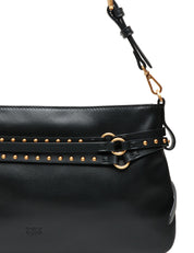 BORSA PINKO BELT BAG NERA MEDIA IN PELLE CON BORCHIE E DOPPIA TRACOLLA
