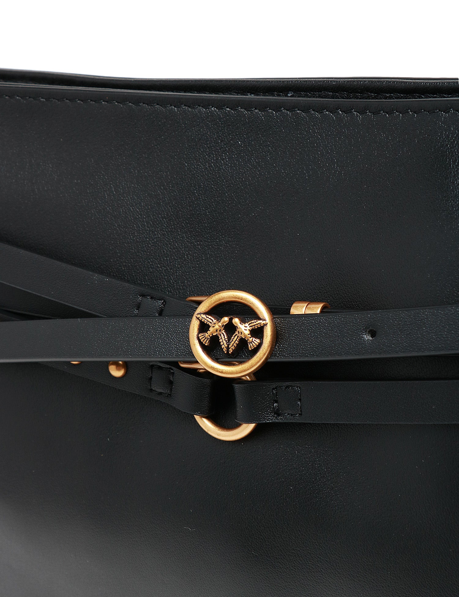 BORSA PINKO BELT BAG NERA MEDIA IN PELLE CON BORCHIE E DOPPIA TRACOLLA