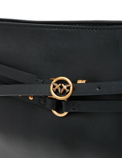 BORSA PINKO BELT BAG NERA MEDIA IN PELLE CON BORCHIE E DOPPIA TRACOLLA