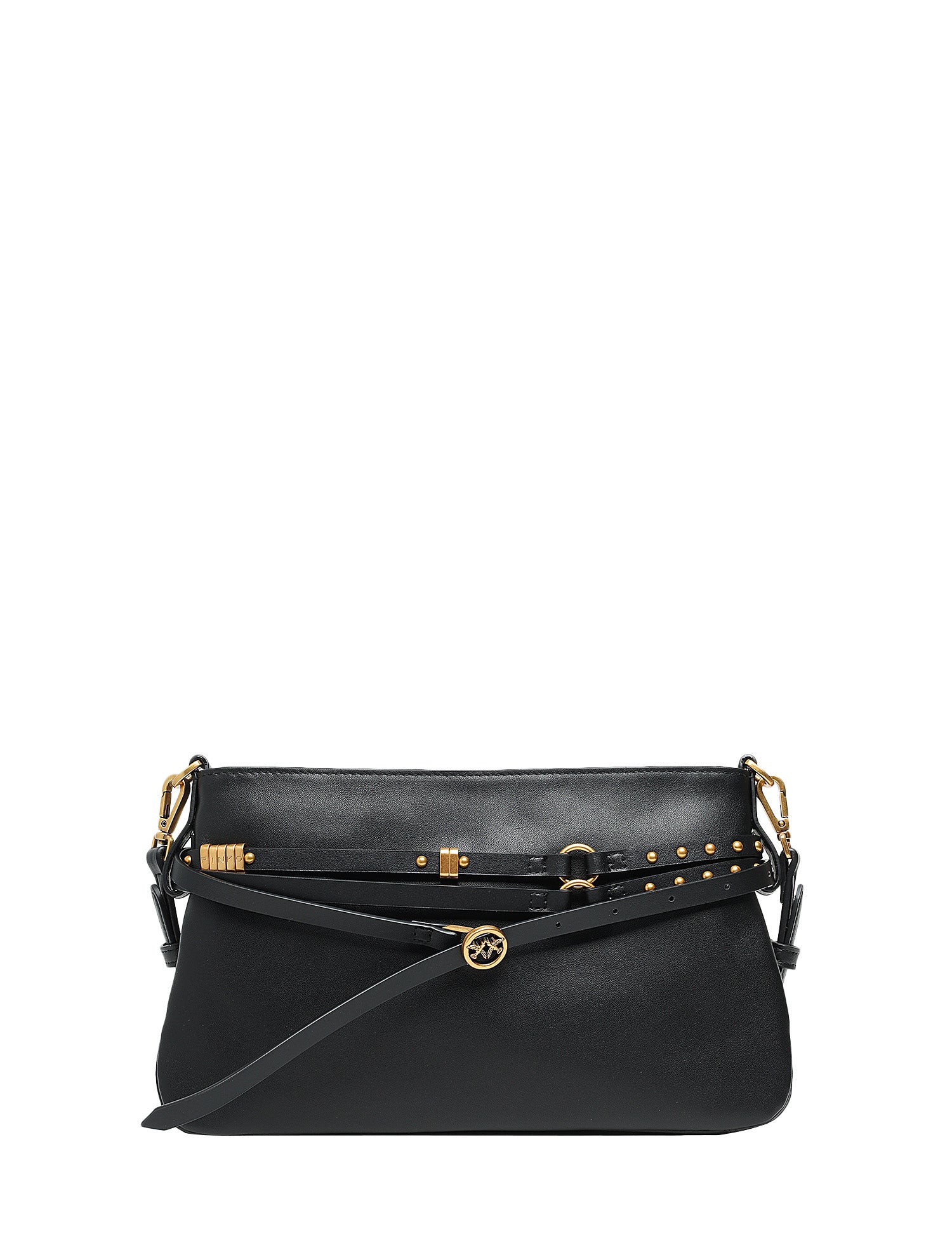 BORSA PINKO BELT BAG NERO/ORO IN PELLE CON DOPPIA TRACOLLA E FIBBIA LOGO
