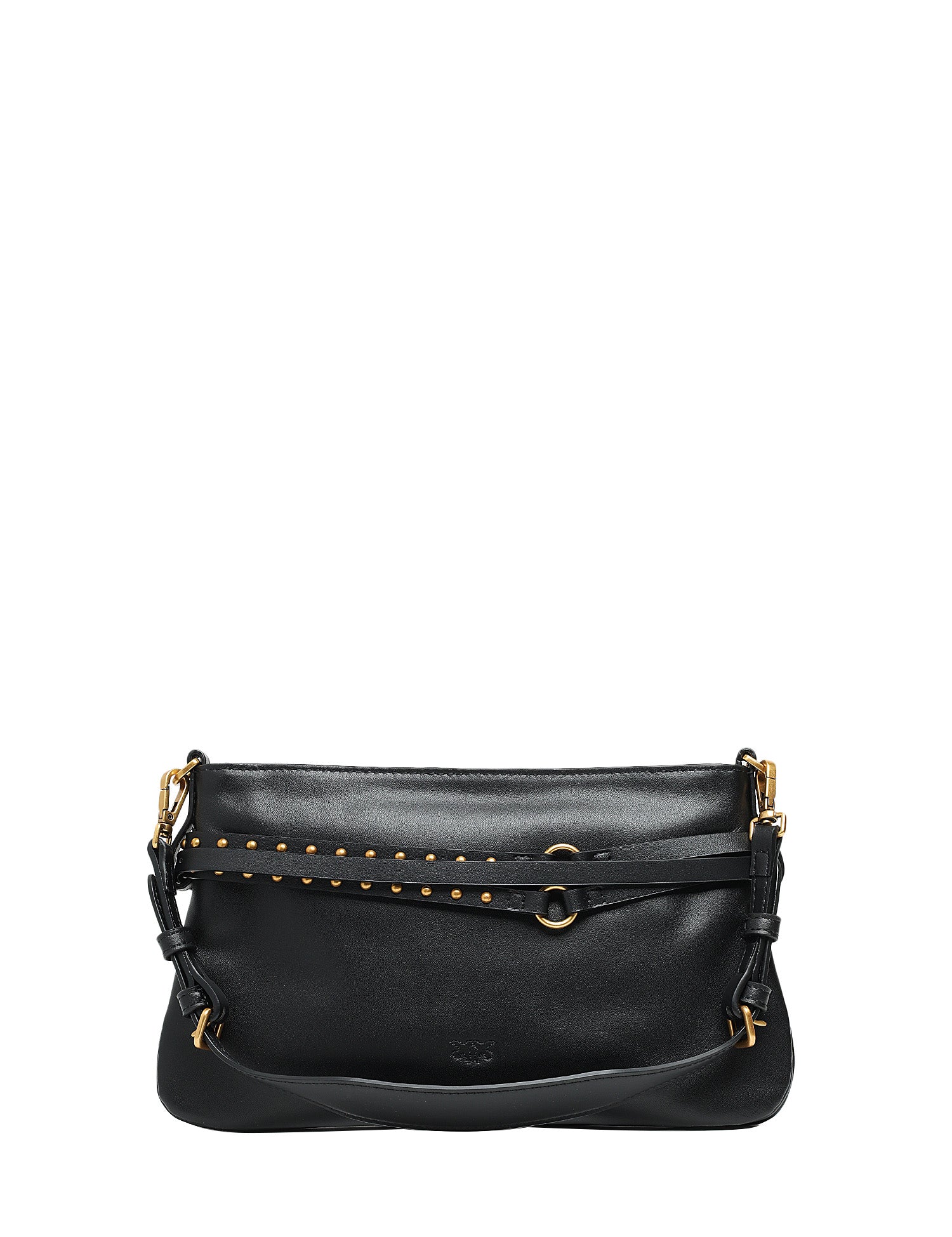 BORSA PINKO BELT BAG NERO/ORO IN PELLE CON DOPPIA TRACOLLA E FIBBIA LOGO
