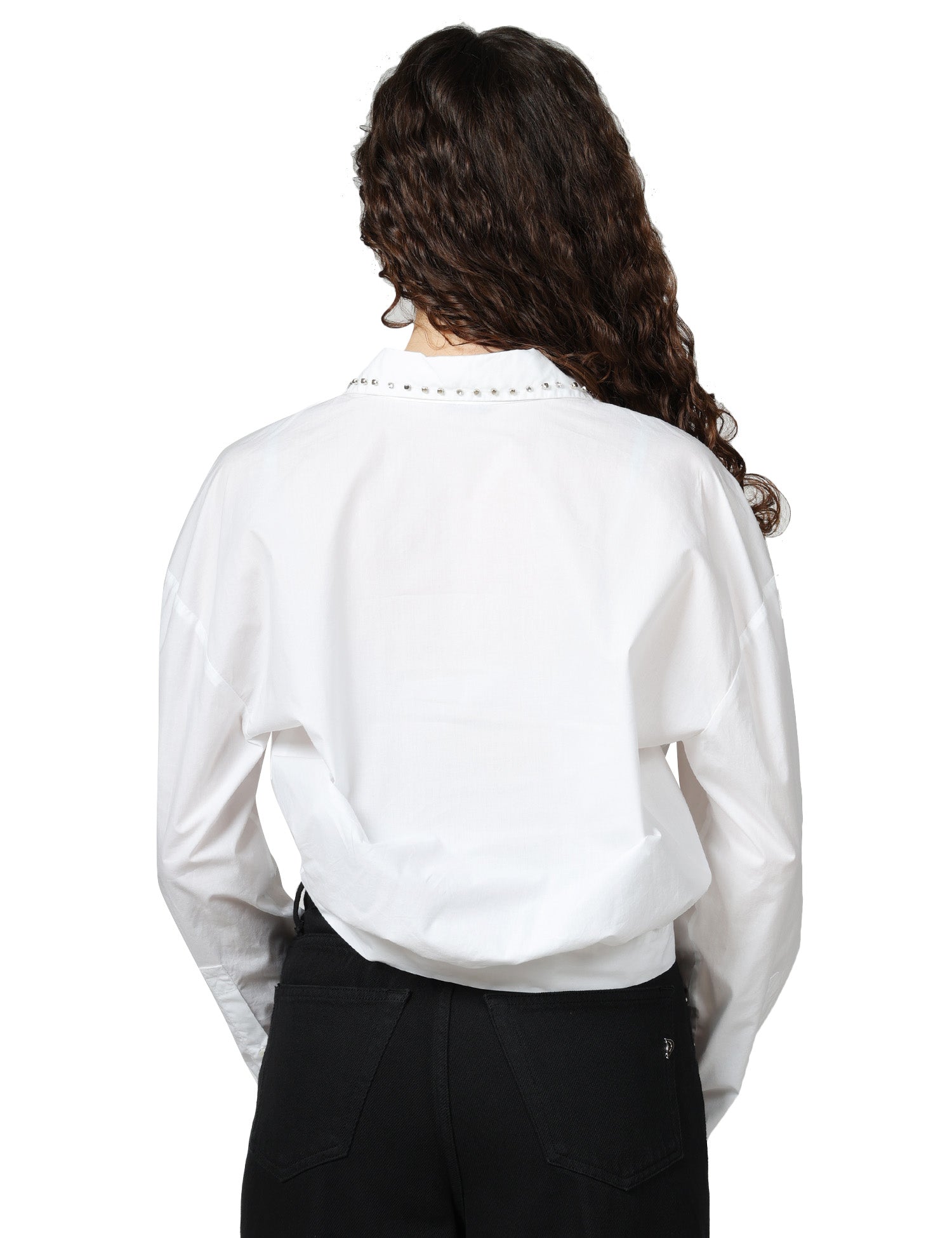 CAMICIA DONNA PINKO BIANCA CROPPED IN POPELINE DI COTONE CON CRISTALLI SUL COLLETTO