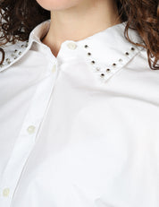 CAMICIA DONNA PINKO BIANCA CROPPED IN POPELINE DI COTONE CON CRISTALLI SUL COLLETTO