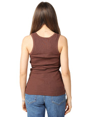 CANOTTA DONNA PINKO CALCOLATORE MARRONE IN JERSEY STRETCH A COSTINE CON RICAMO LOGO