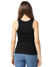 TOP DONNA PINKO CALCOLATORE NERO IN JERSEY STRETCH A COSTINE CON RICAMO LOGO