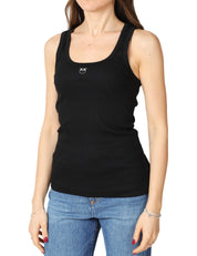 TOP DONNA PINKO CALCOLATORE NERO IN JERSEY STRETCH A COSTINE CON RICAMO LOGO