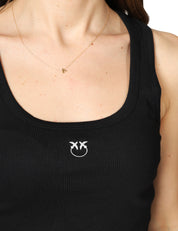 TOP DONNA PINKO CALCOLATORE NERO IN JERSEY STRETCH A COSTINE CON RICAMO LOGO