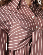 CAMICIA DONNA PINKO CHRISTINE MARRONE A RIGHE TAGLIO CROPPED CON FIOCCO DAVANTI