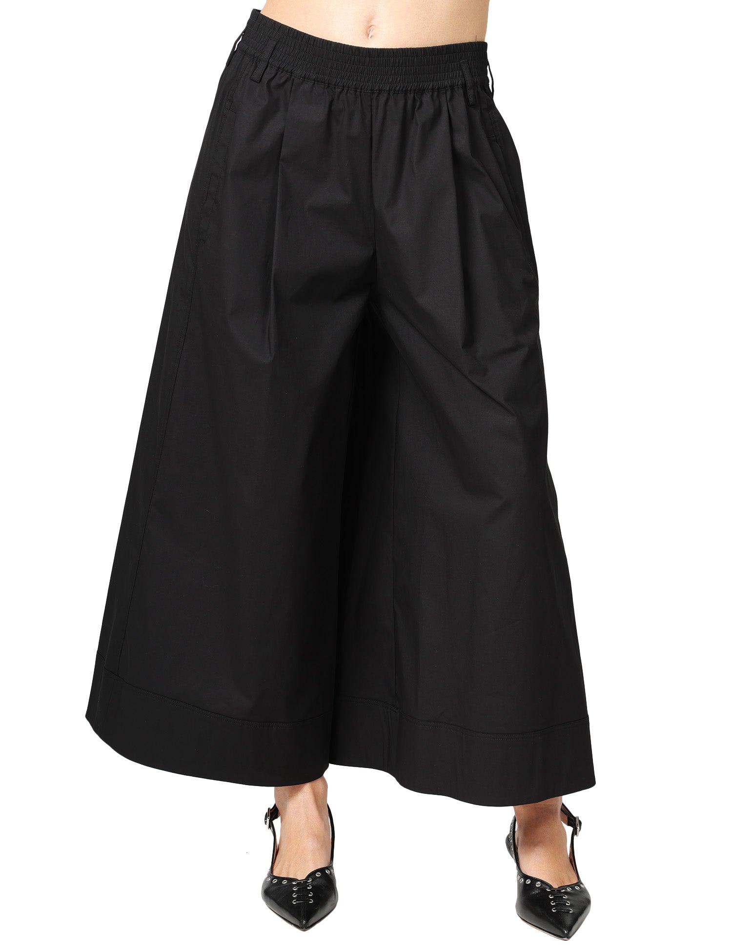 PANTALONE DONNA PINKO DOREEN NERO AMPIO IN POPELINE CON ELASTICO IN VITA