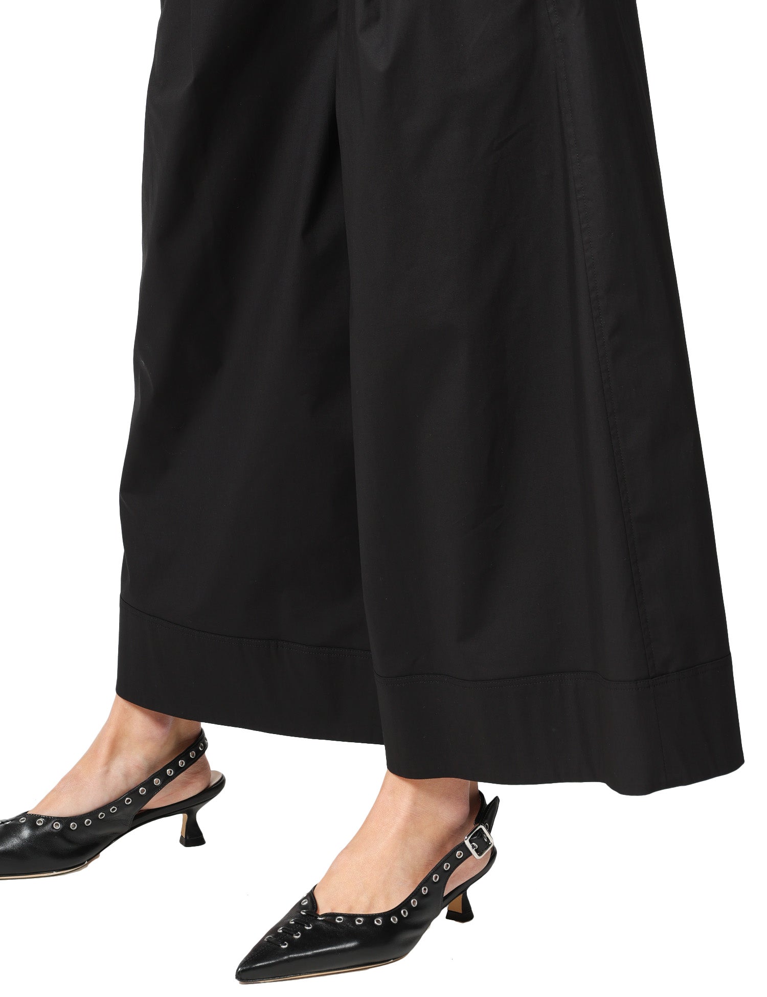 PANTALONE DONNA PINKO DOREEN NERO AMPIO IN POPELINE CON ELASTICO IN VITA