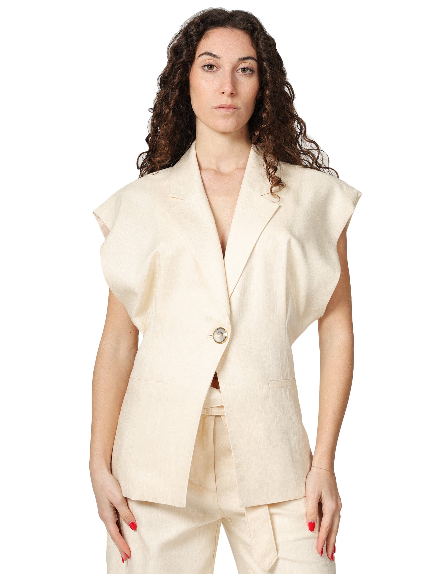 GIACCA DONNA PINKO FLOELLA BIANCA SMANICATA IN TESSUTO PANAMA CON BOTTONE SINGOLO