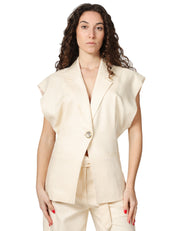 GIACCA DONNA PINKO FLOELLA BIANCA SMANICATA IN TESSUTO PANAMA CON BOTTONE SINGOLO