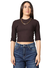 MAGIA DONNA PINKO KIMBERLY MARRONE TAGLIO CROPPED CON CATENA ORO SUL PETTO