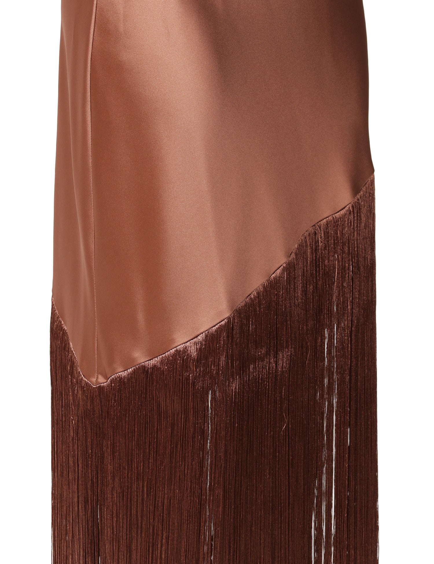 ABITO PINKO KIWI MARRONE MONOSPALLA IN SATIN CON FRANGE SUL FONDO