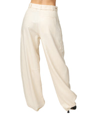 PANTALONE DONNA PINKO LEXY BIANCO A GAMBA DRITTA IN TESSUTO STRETCH PANAMA CON CINTURA RIMOVIBILE IN VITA