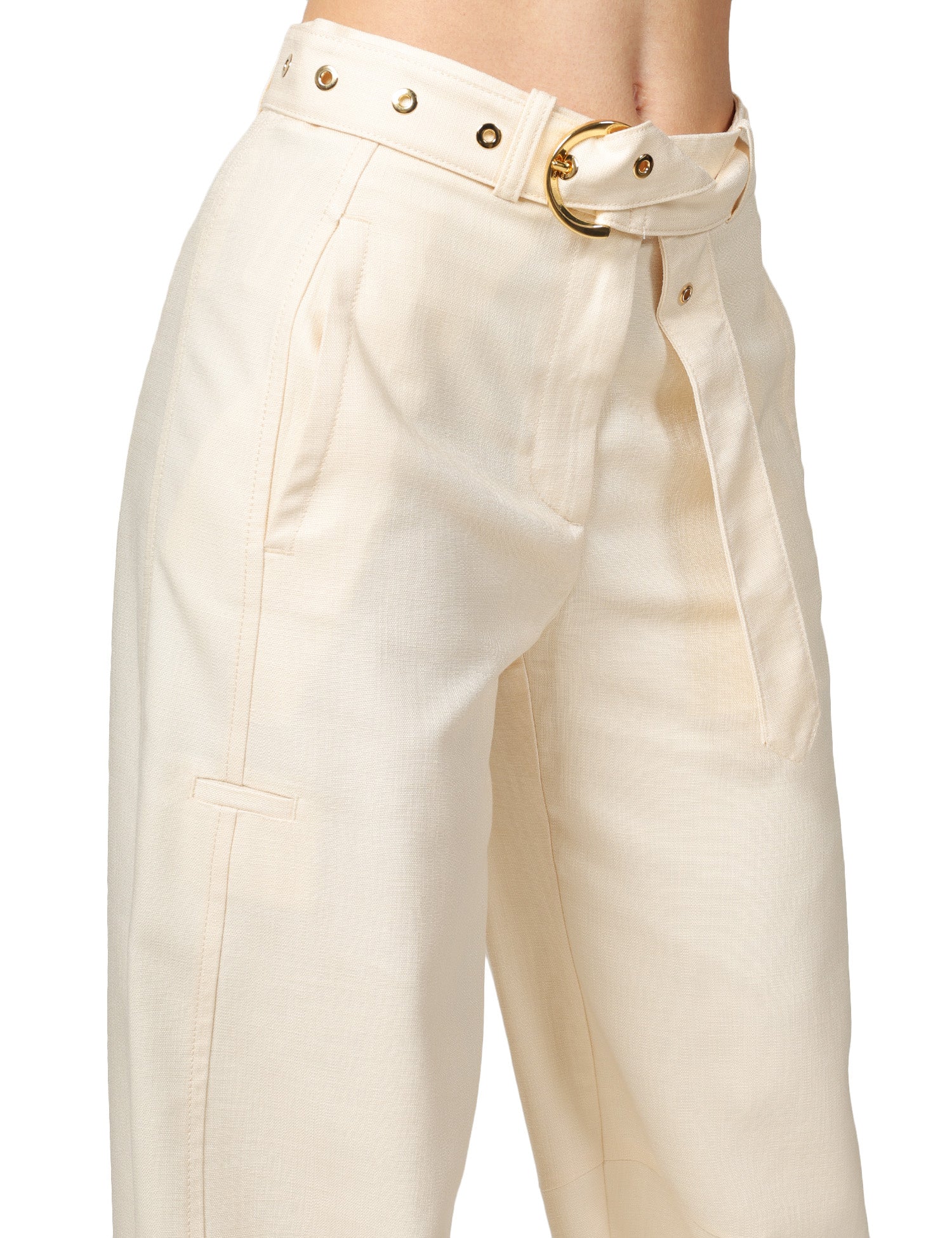 PANTALONE DONNA PINKO LEXY BIANCO A GAMBA DRITTA IN TESSUTO STRETCH PANAMA CON CINTURA RIMOVIBILE IN VITA