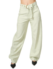 PANTALONE DONNA PINKO LEXY ACQUAMARINA IN TESSUTO STRETCH PANAMA CON GAMBA DRITTA E CINTURA RIMOVIBILE IN VITA
