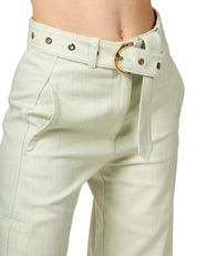 PANTALONE DONNA PINKO LEXY ACQUAMARINA IN TESSUTO STRETCH PANAMA CON GAMBA DRITTA E CINTURA RIMOVIBILE IN VITA