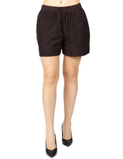 SHORTS DONNA PINKO LIZ MARRONE CON LAVORAZIONE SANGALLO E COULISSE 100% COTONE